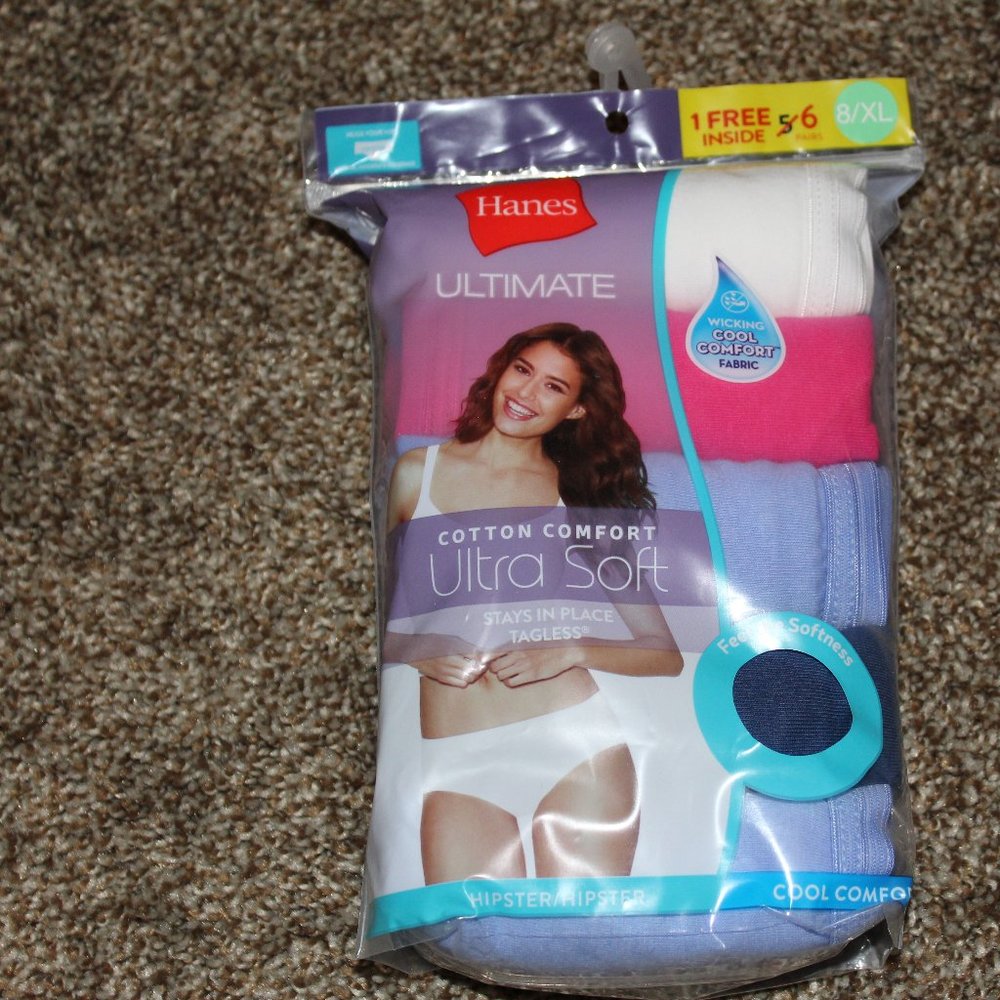 NWT Hanes Hipster Panties Cotton Comfort 5+1 free 8/XL